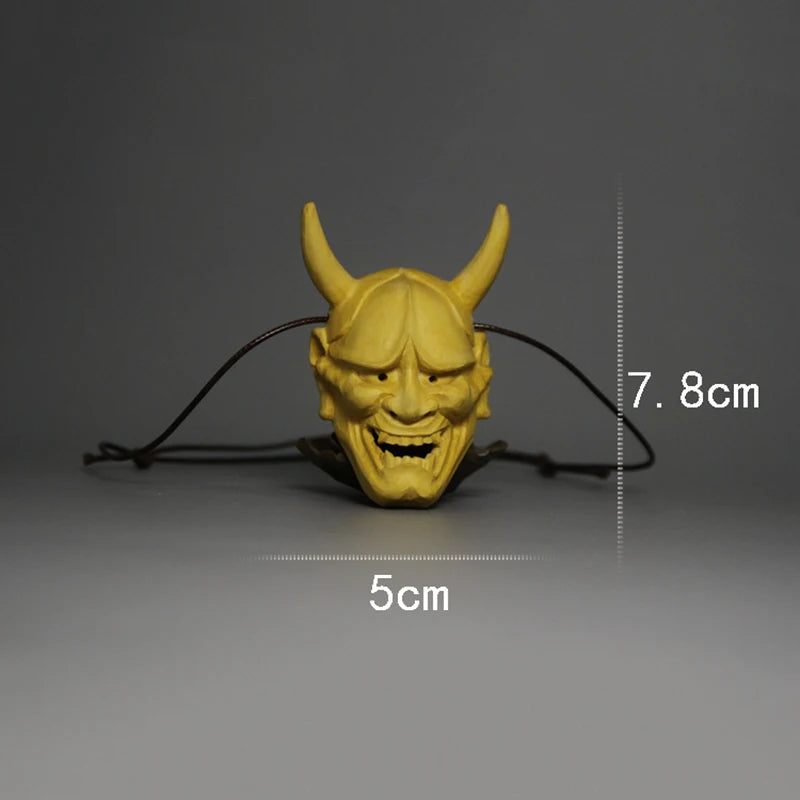 XS074-6 CM Hand Carved Boxwood Carving Japanese Mask Netsuke Home Decor -Exorcism Necklace Pendant  Prajna Tiangou  Statue