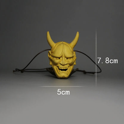 XS074-6 CM Hand Carved Boxwood Carving Japanese Mask Netsuke Home Decor -Exorcism Necklace Pendant  Prajna Tiangou  Statue