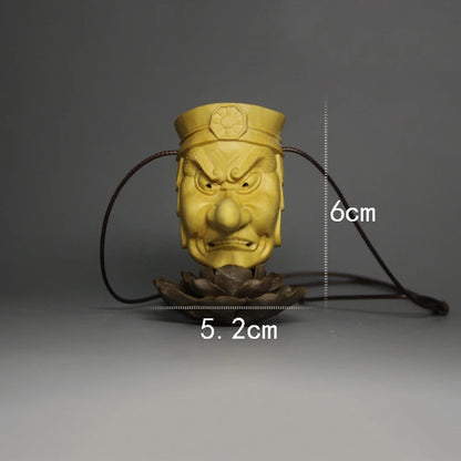 XS074-6 CM Hand Carved Boxwood Carving Japanese Mask Netsuke Home Decor -Exorcism Necklace Pendant  Prajna Tiangou  Statue