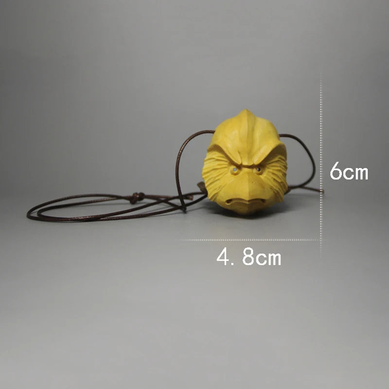 XS074-6 CM Hand Carved Boxwood Carving Japanese Mask Netsuke Home Decor -Exorcism Necklace Pendant  Prajna Tiangou  Statue