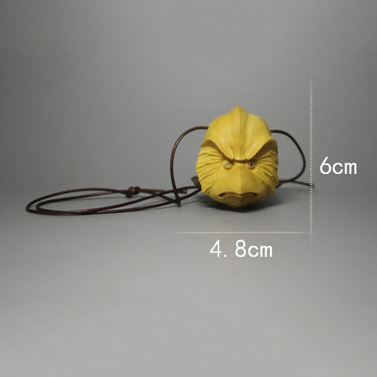 XS074-6 CM Hand Carved Boxwood Carving Japanese Mask Netsuke Home Decor -Exorcism Necklace Pendant  Prajna Tiangou  Statue