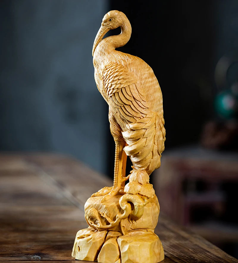 XS092-20CM Hand Carved Wood Carving Figurine Small Animal  Statue Home Decor -Longevity Mascot  Sculpture Folk Crafts