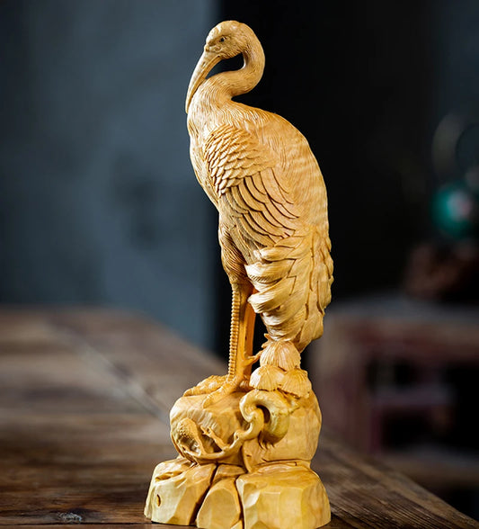 XS092-20CM Hand Carved Wood Carving Figurine Small Animal  Statue Home Decor -Longevity Mascot  Sculpture Folk Crafts