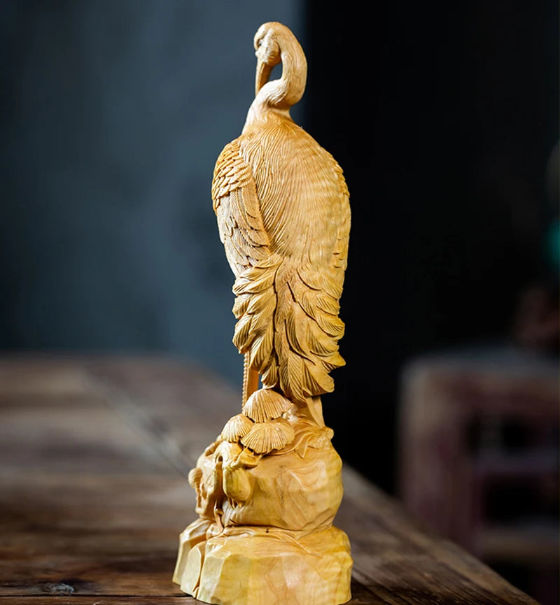 XS092-20CM Hand Carved Wood Carving Figurine Small Animal  Statue Home Decor -Longevity Mascot  Sculpture Folk Crafts