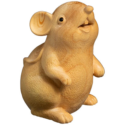 XS113-7/9CM Hand Carved Boxwood Carving Figurine Animal Statue Home Decor -Zodiac Rat Sculpture Lucky Mouse Folk Crafts