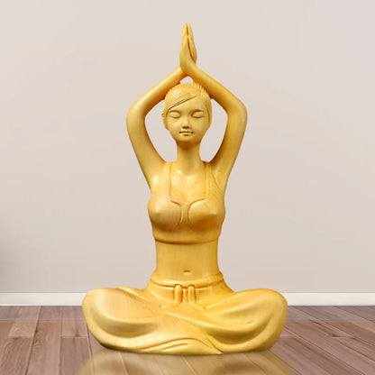 XS340-14*8.5*5.8 CM Boxwood Carving Meditation Gir Figurine Chinese Beauty Statue for Living Room