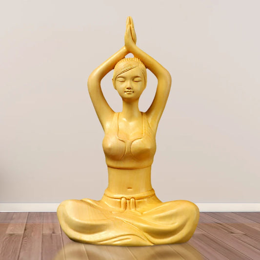 XS340-14*8.5*5.8 CM Boxwood Carving Meditation Gir Figurine Chinese Beauty Statue for Living Room