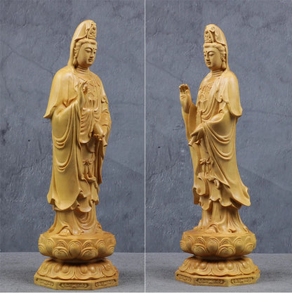 XS360- 20CM Tall Three Western Buddhas Gavin Vedas Boxwood Sculpture Guanyin Bodhisattva Buddh Statue Lucky Feng Shui Home Decor