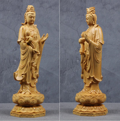 XS360- 20CM Tall Three Western Buddhas Gavin Vedas Boxwood Sculpture Guanyin Bodhisattva Buddh Statue Lucky Feng Shui Home Decor