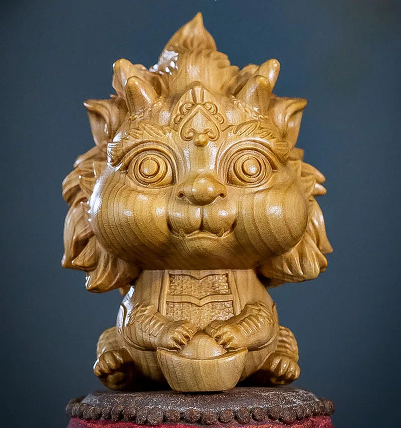 XS559- 6CM Tall Dragon Baby Boxwood Sculpture Wealthy Feng Shui Statue Home Decor
