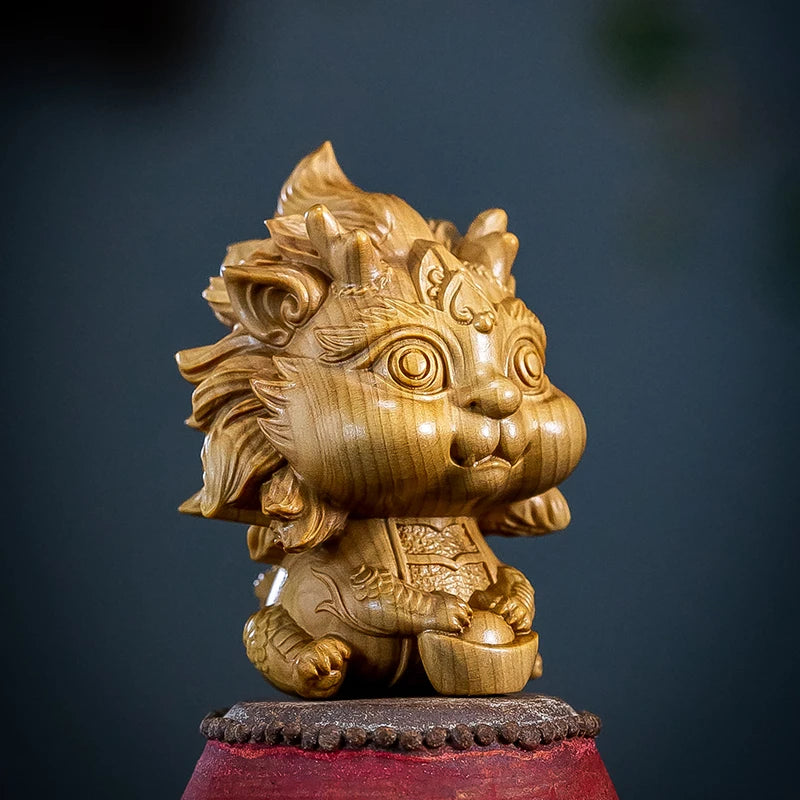 XS559- 6CM Tall Dragon Baby Boxwood Sculpture Wealthy Feng Shui Statue Home Decor