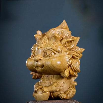 XS559- 6CM Tall Dragon Baby Boxwood Sculpture Wealthy Feng Shui Statue Home Decor