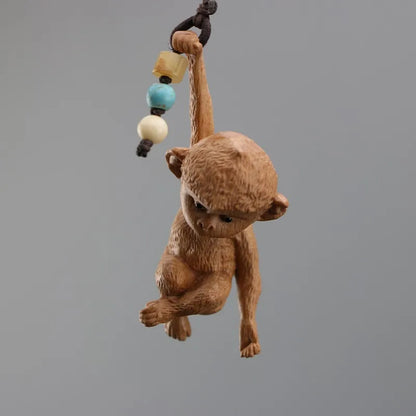 XS630- 5 CM Cute Monkey Figurine Wood Carving Car Bag Pendant Animal Statue Hanging Lucky Netsuke