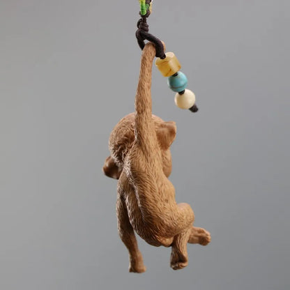 XS630- 5 CM Cute Monkey Figurine Wood Carving Car Bag Pendant Animal Statue Hanging Lucky Netsuke