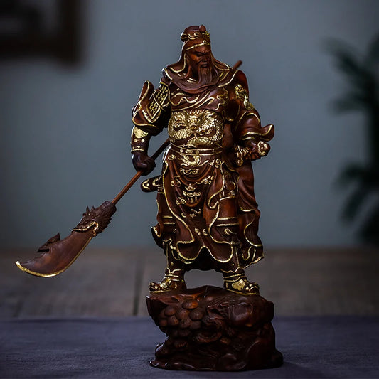 XS632- 19.5 CM Wealth God Guan Gong Boxwood Sculpture Worship Buddha Wood Carving Guanyu Warrior Statue Feng Shui Home Decor
