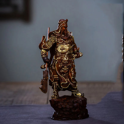XS632- 19.5 CM Wealth God Guan Gong Boxwood Sculpture Worship Buddha Wood Carving Guanyu Warrior Statue Feng Shui Home Decor