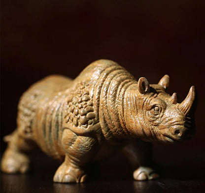 XS763- 11.5 CM Strong Rhino Green Sandalwood Sculpture Animal Decoration Craft Gift Miniatur Ornaments