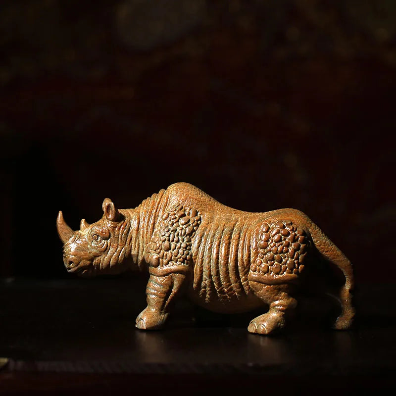 XS763- 11.5 CM Strong Rhino Green Sandalwood Sculpture Animal Decoration Craft Gift Miniatur Ornaments