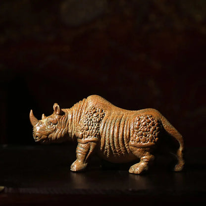 XS763- 11.5 CM Strong Rhino Green Sandalwood Sculpture Animal Decoration Craft Gift Miniatur Ornaments