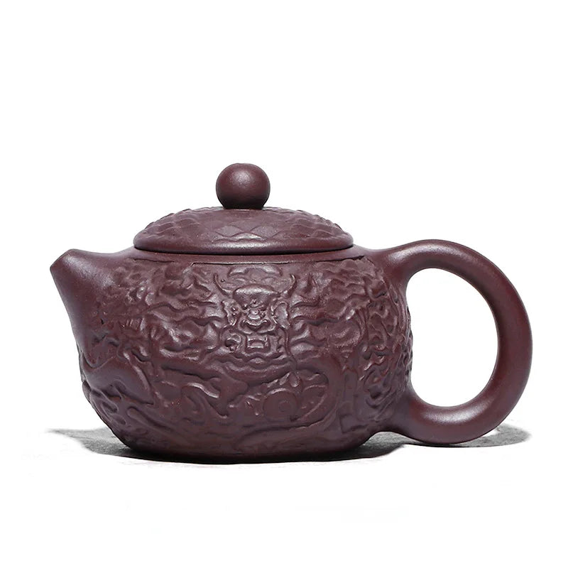 Xianglong-Embossed Tea Set, Zisha Teapot, Yixing Handmade Pot, Kung-Fu Teaware, Purple Clay, Drinkware for Puer Green