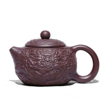 Xianglong-Embossed Tea Set, Zisha Teapot, Yixing Handmade Pot, Kung-Fu Teaware, Purple Clay, Drinkware for Puer Green