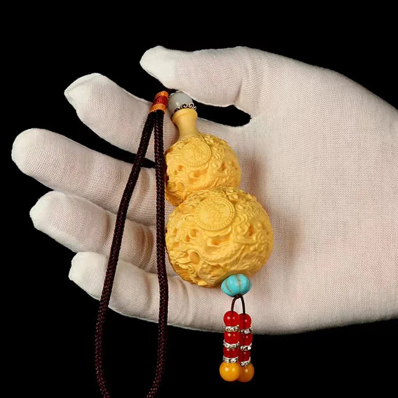 Xianglong auspicious wishful gourd pendant Solid wood art carving Home Decorations Home, Car Decoration Crafts