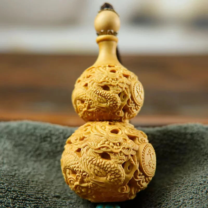 Xianglong auspicious wishful gourd pendant Solid wood art carving Home Decorations Home, Car Decoration Crafts
