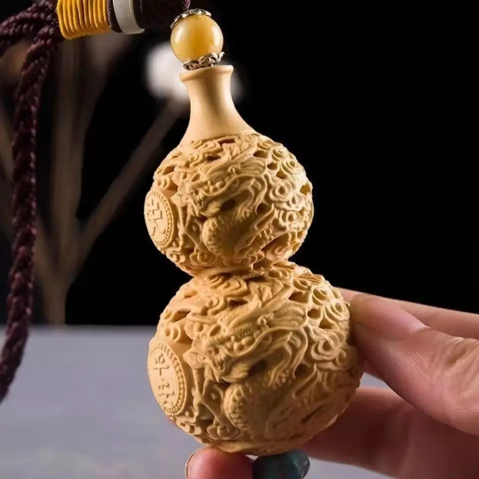 Xianglong auspicious wishful gourd pendant Solid wood art carving Home Decorations Home, Car Decoration Crafts