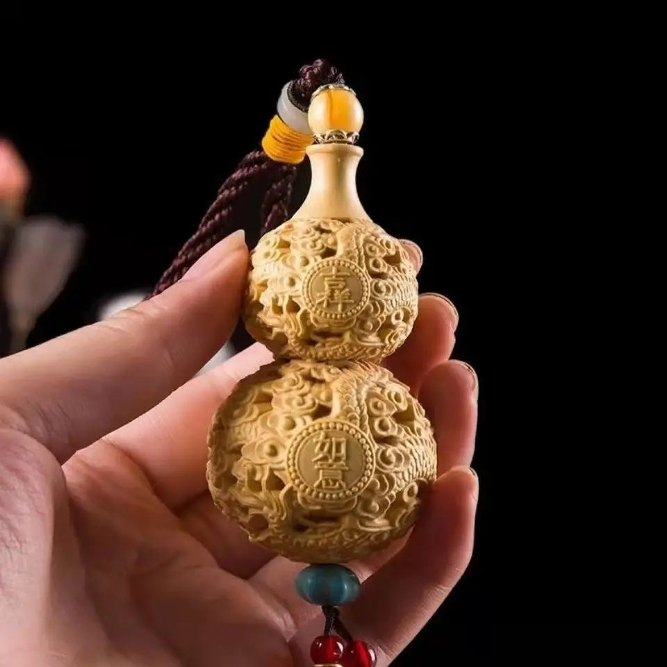 Xianglong auspicious wishful gourd pendant Solid wood art carving Home Decorations Home, Car Decoration Crafts