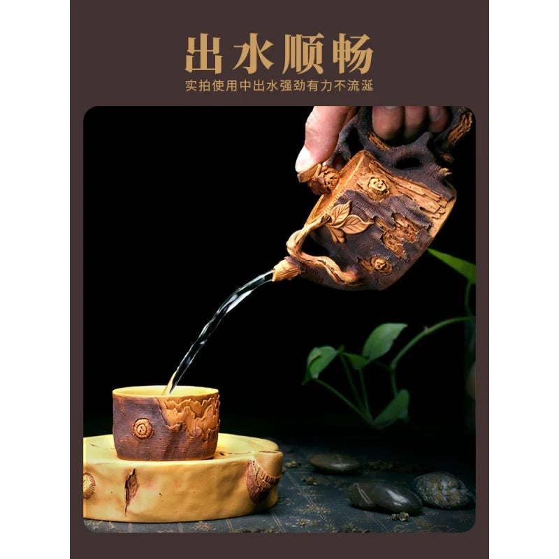Xuandiao Kiln Yixing Famous Purple Clay Pot Pure Handmade Raw Ore Imitation Tree Pile Teapot Live Broadcast Tea Set Home