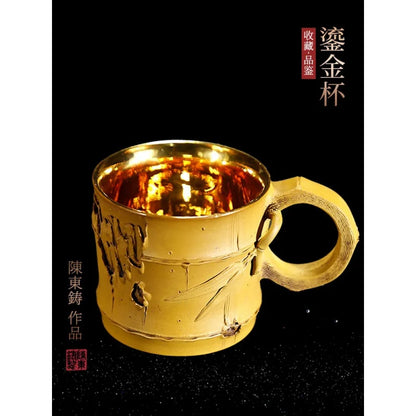 Xuandiao Kiln Yixing Gilding Cup Boccaro Cup Pure Handmade Cup with Handle Small Teacup Single Tea Cup Master Cup Bowl