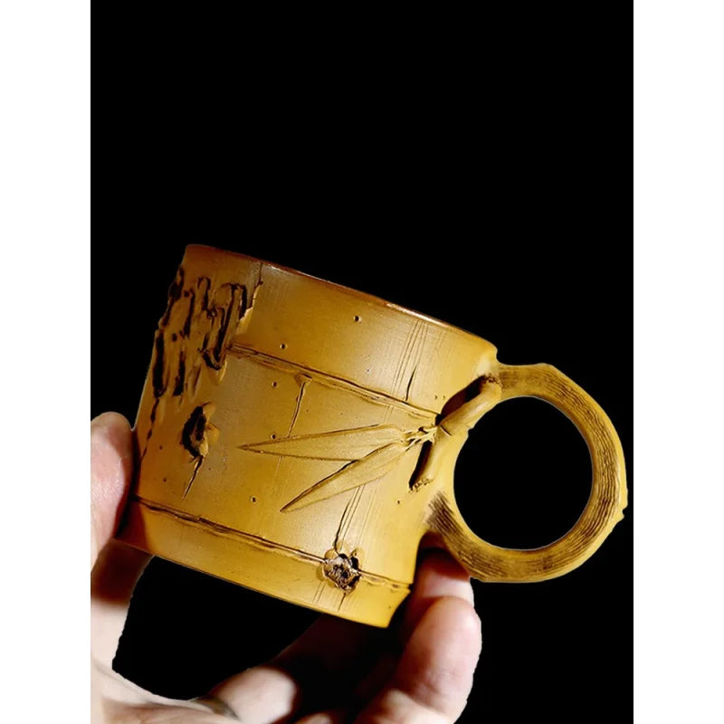 Xuandiao Kiln Yixing Gilding Cup Boccaro Cup Pure Handmade Cup with Handle Small Teacup Single Tea Cup Master Cup Bowl