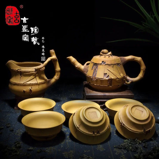 Xuandiao Kiln Yixing Household Imitation Bamboo Segment Pure Handmade Home Use Set Ingenious Production Tea Set Teapot Set