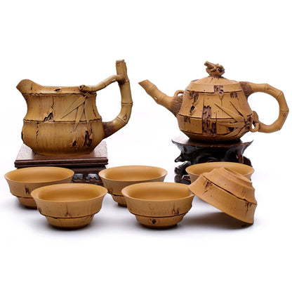Xuandiao Kiln Yixing Household Imitation Bamboo Segment Pure Handmade Home Use Set Ingenious Production Tea Set Teapot Set