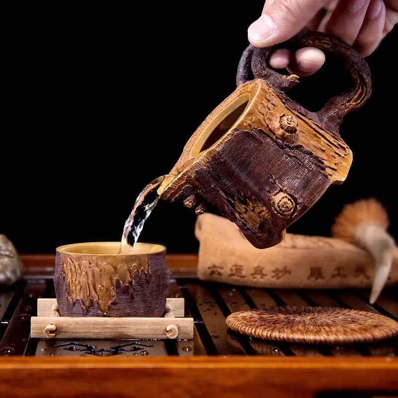 Xuandiao Kiln Yixing Household Imitation Wood Tea Serving Pot Fair Cup Tea Set Pure Handmade Tea Set Household Tea Set