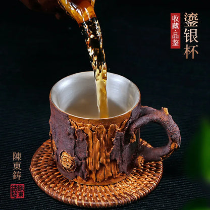 Xuandiao Kiln Yixing Silvering Plated Cup Boccaro Cup Pure Handmade Cup with Handle Small Teacup Single Tea Cup Master Cup Bowl