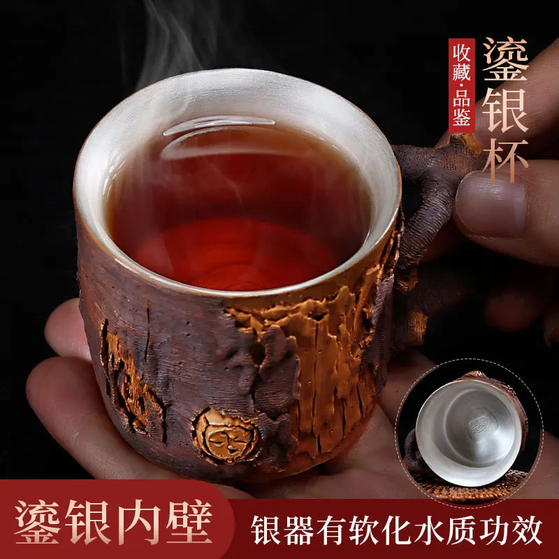 Xuandiao Kiln Yixing Silvering Plated Cup Boccaro Cup Pure Handmade Cup with Handle Small Teacup Single Tea Cup Master Cup Bowl