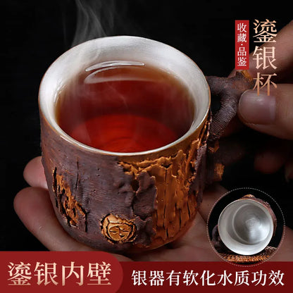 Xuandiao Kiln Yixing Silvering Plated Cup Boccaro Cup Pure Handmade Cup with Handle Small Teacup Single Tea Cup Master Cup Bowl