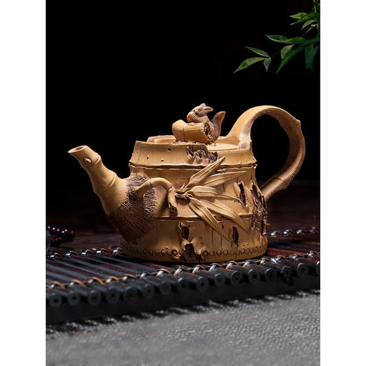 Xuandiao Yixing Famous Teapot Pure Handmade Raw Ore Squirrel Bamboo Segment Teapot Tea Set Household