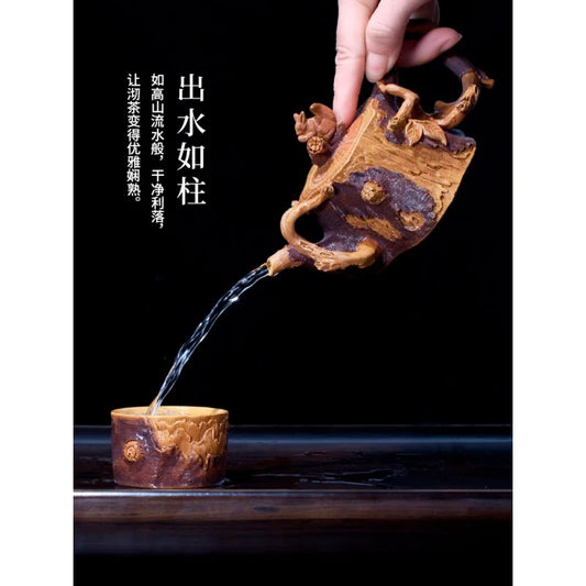 Xuandiao Yixing Famous Teapot Pure Handmade Raw Ore Squirrel Wooden Section Teapot Live Broadcast Tea Set Home