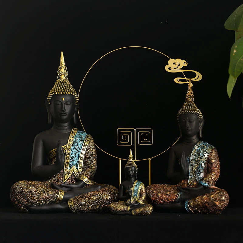 Y.DSHH Buddha Statue Thailand Buddha Sculpture Green Resin Hand Made Buddhism Hindu Fengshui Figurine Meditation Home Decor FX2