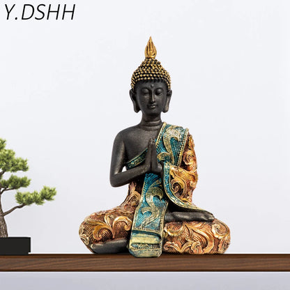 Y.DSHH Buddha Statue Thailand Buddha Sculpture Green Resin Hand Made Buddhism Hindu Fengshui Figurine Meditation Home Decor FX2
