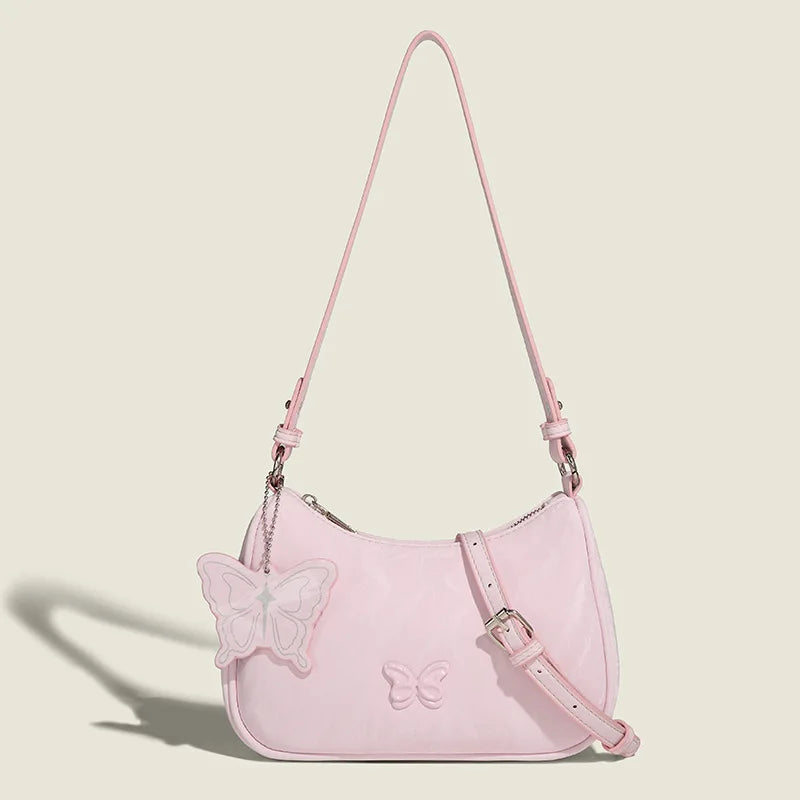 Y2k Butterfly Sweet Chic Simple Underarm Shoulder Bags For Women Large Capacity Zipper Handbags Female 2024 New Casual Bolsas