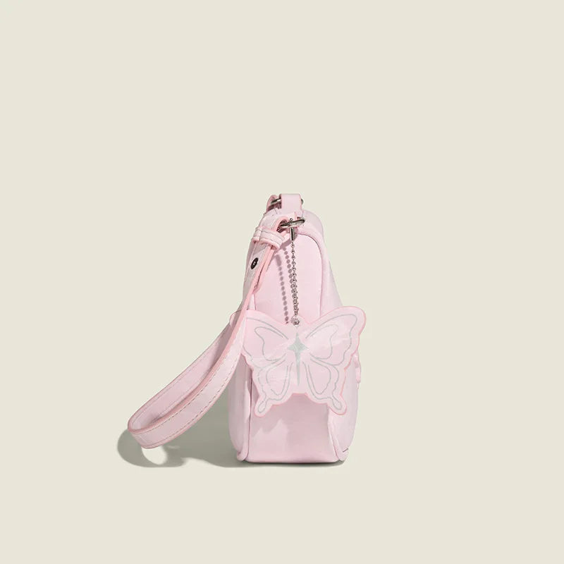 Y2k Butterfly Sweet Chic Simple Underarm Shoulder Bags For Women Large Capacity Zipper Handbags Female 2024 New Casual Bolsas
