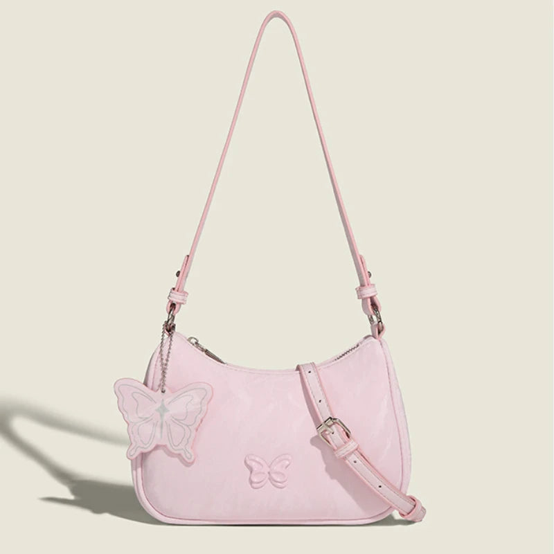 Y2k Butterfly Sweet Chic Simple Underarm Shoulder Bags For Women Large Capacity Zipper Handbags Female 2024 New Casual Bolsas