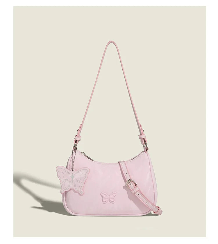 Y2k Butterfly Sweet Chic Simple Underarm Shoulder Bags For Women Large Capacity Zipper Handbags Female 2024 New Casual Bolsas