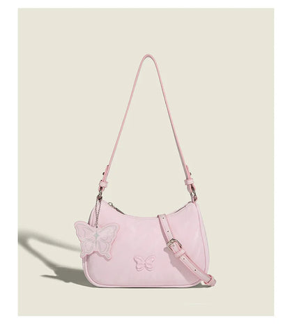 Y2k Butterfly Sweet Chic Simple Underarm Shoulder Bags For Women Large Capacity Zipper Handbags Female 2024 New Casual Bolsas