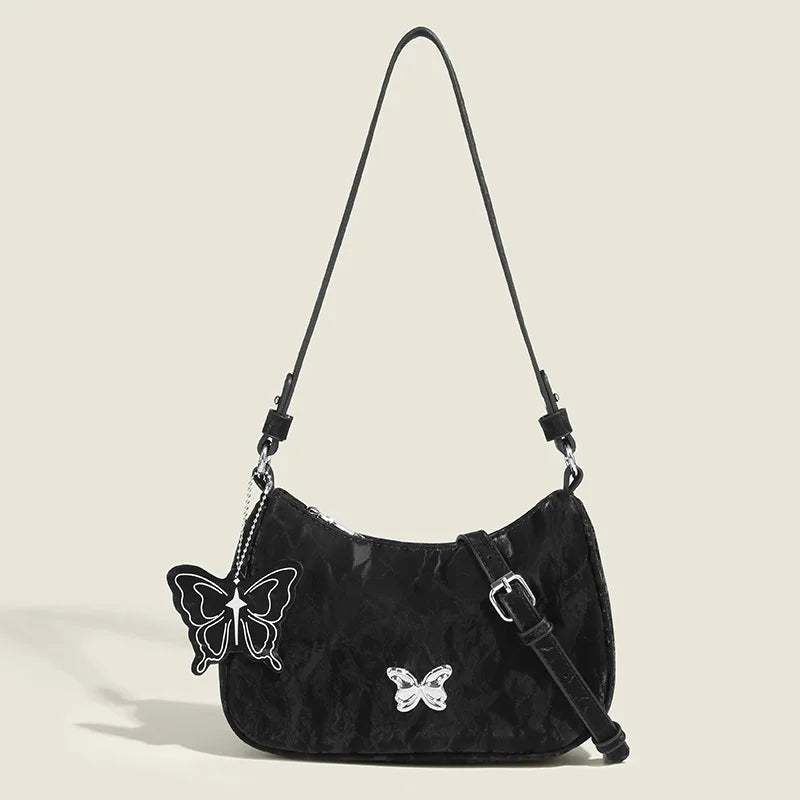 Y2k Butterfly Sweet Chic Simple Underarm Shoulder Bags For Women Large Capacity Zipper Handbags Female 2024 New Casual Bolsas