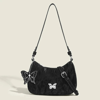 Y2k Butterfly Sweet Chic Simple Underarm Shoulder Bags For Women Large Capacity Zipper Handbags Female 2024 New Casual Bolsas
