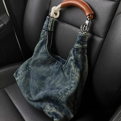 Y2k Vintage Casual Denim Tote Bags For Women Large Capacity Practical Underarm Shoulder Handbags 2024 New Niche Travel Bag